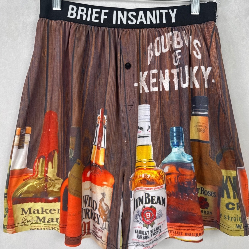 Brief Insanity Men's Bourbons of Kentucky Whiskey Boxer Shorts Large